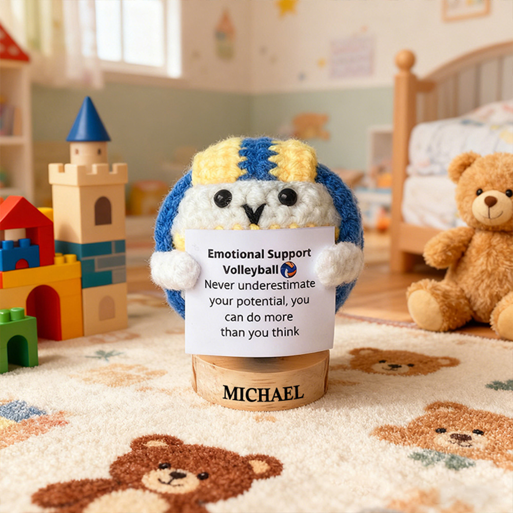 Personalized Crochet Volleyball Plush with Motivational Message and Name Cheer Up Gift For Volleyball Team Player