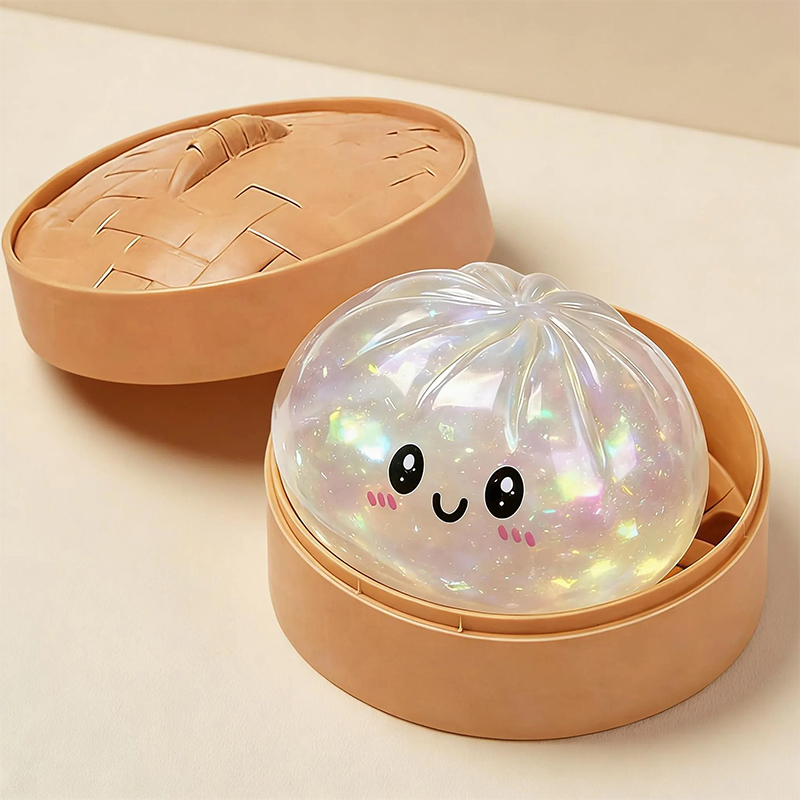 Personalized  Cute Steamed Bun Squeeze Toy Fun Sensory Stress Relief Toy with Steamer Basket for Anxiety Relief