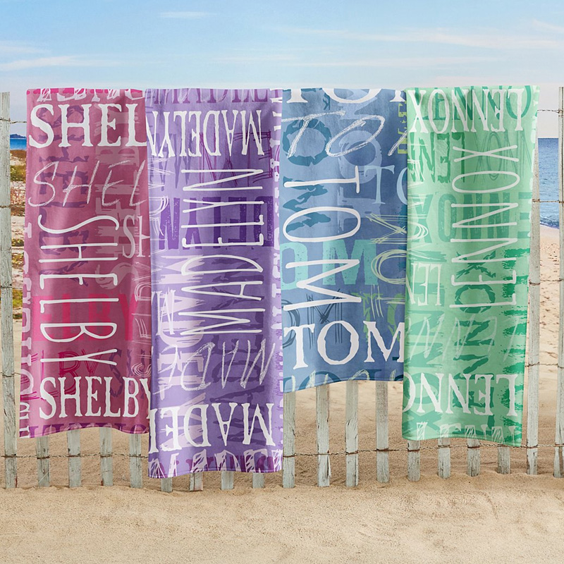 Personalized Colorful Name Pattern Soft Absorbent Summer Vacation Poolside Essential Name Signature Style Beach Towel