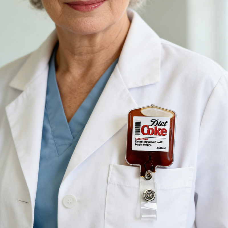 Personalized Diet Coke IV Bag Badge Reel Do Not Approach Until Bag Is Empty Badge Reel Medical ID Holder for Nurses