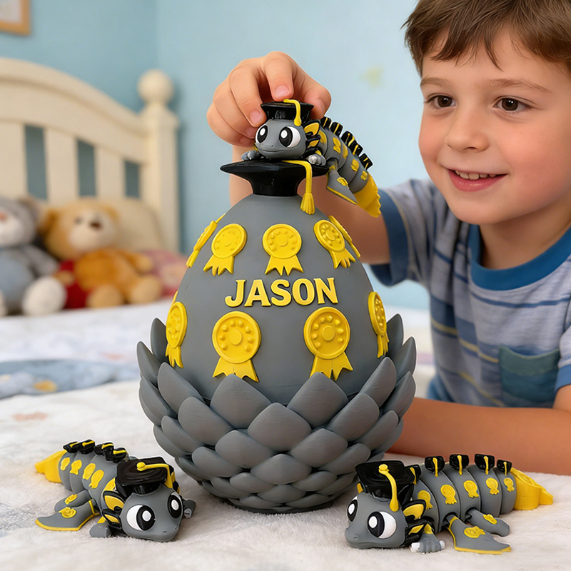 Personalized 3D Printed Graduation Dragon with Medal-Decorated Egg Toy with Custom Name for Kids and Graduates