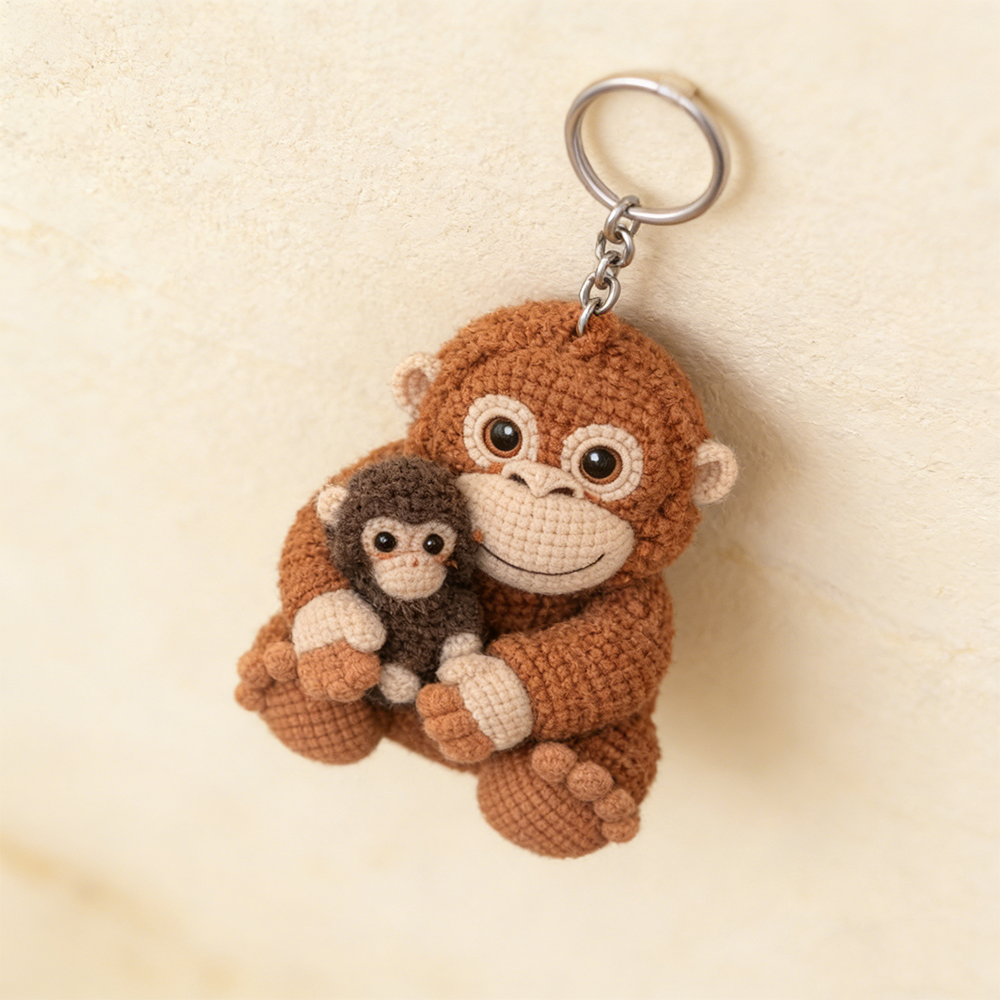 Personalized Punch the Monkey Crochet Keychain Custom Handmade Monkey and Baby Keyring for Animal Lovers and Sentimental Gifts