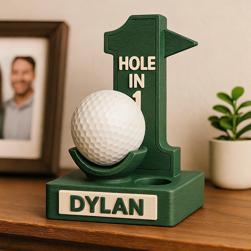 Personalized 3D Printed Hole-in-One Golf Ball Display Stand with Custom Name for Golf Enthusiasts