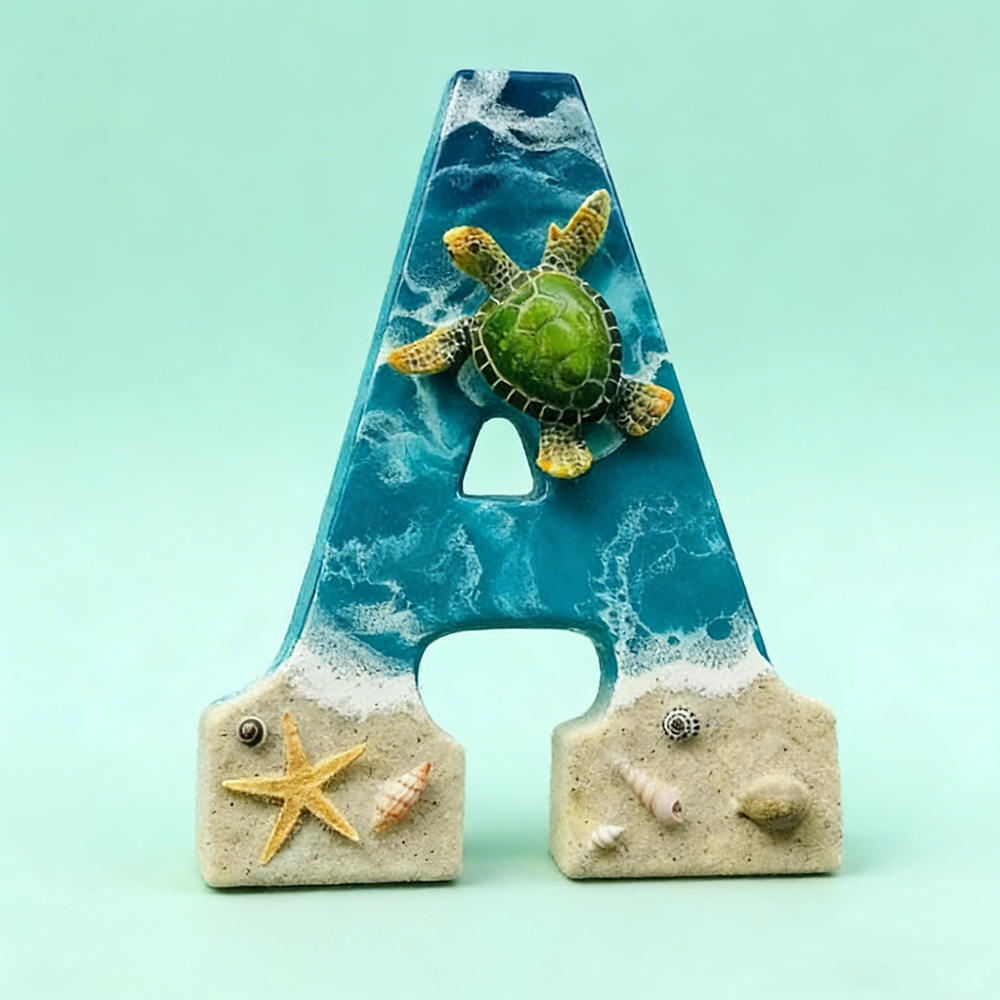Personalized Ocean Resin Letter Decor Handmade Sea Turtle Starfish Shell Initial Wall Art For Coastal Home Decor Beach Themed Gifts