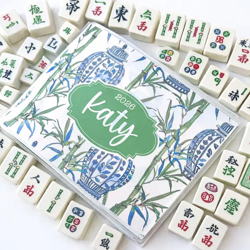 Personalized Custom Name Blue Floral Bamboo Pattern Unique Gift for Game Lovers Elegant Storage Mahjong Card Protector