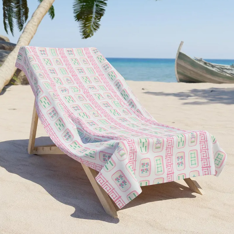 Colorful Pattern Soft Absorbent Quick Dry Fun Summer Essential Unique Gift for Game Lovers Mahjong Beach Towel