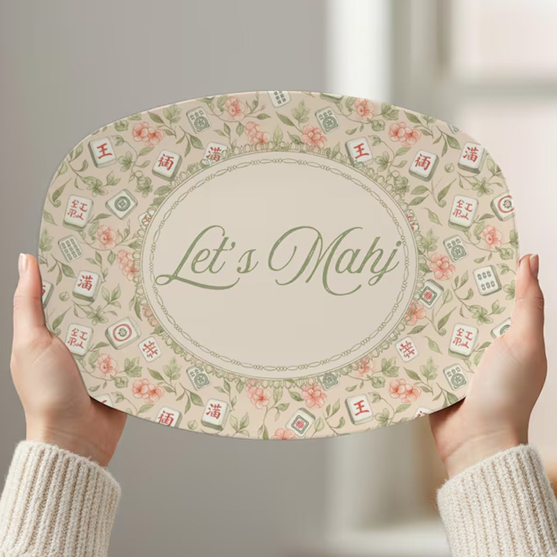 Elegant Floral Pattern Decorative Tableware Unique Gift for Game Nights Home Entertaining Essentials Mahjong Serving Platter