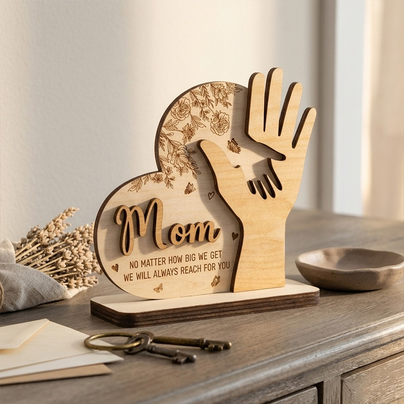 Wooden Handprint Heart Plaque Gift Unique Home Decoration for Mothers Day Anniversary Keepsake