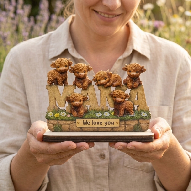 Cute Highland Cow Family Figurine Gift Rustic Farmhouse Style Home Decoration Collectible Sculpture Keepsake