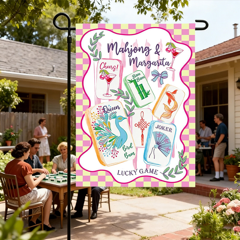 Colorful Cheerful Outdoor Party Game Lovers Decorative Banner Fun Home Yard Decor Mahjong Time Garden Flag