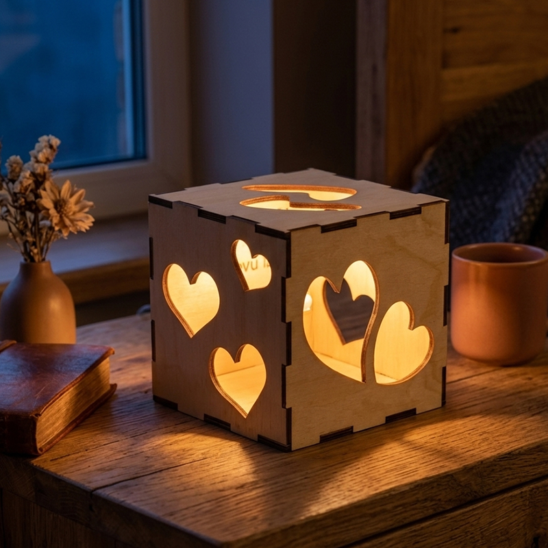 Personalized Mothers Day Gift Heart Cutout Wooden Night Light Custom Text Projection Lamp for Mom