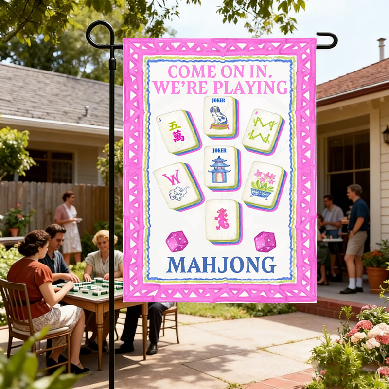 Colorful Bright Fun Welcome Outdoor Game Lovers Decorative Yard Party Accent Home Decor Mahjong Time Garden Flag