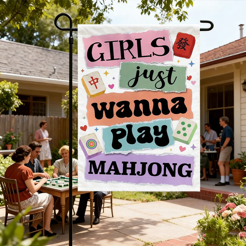 Fun Colorful Playful Ladies Game Lovers Outdoor Party Yard Home Decoration Gift Mahjong Time Garden Flag