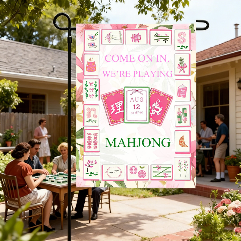 Colorful Fun Welcome Outdoor Game Lovers Party Yard Home Decorative Gift Accent Mahjong Time Garden Flag