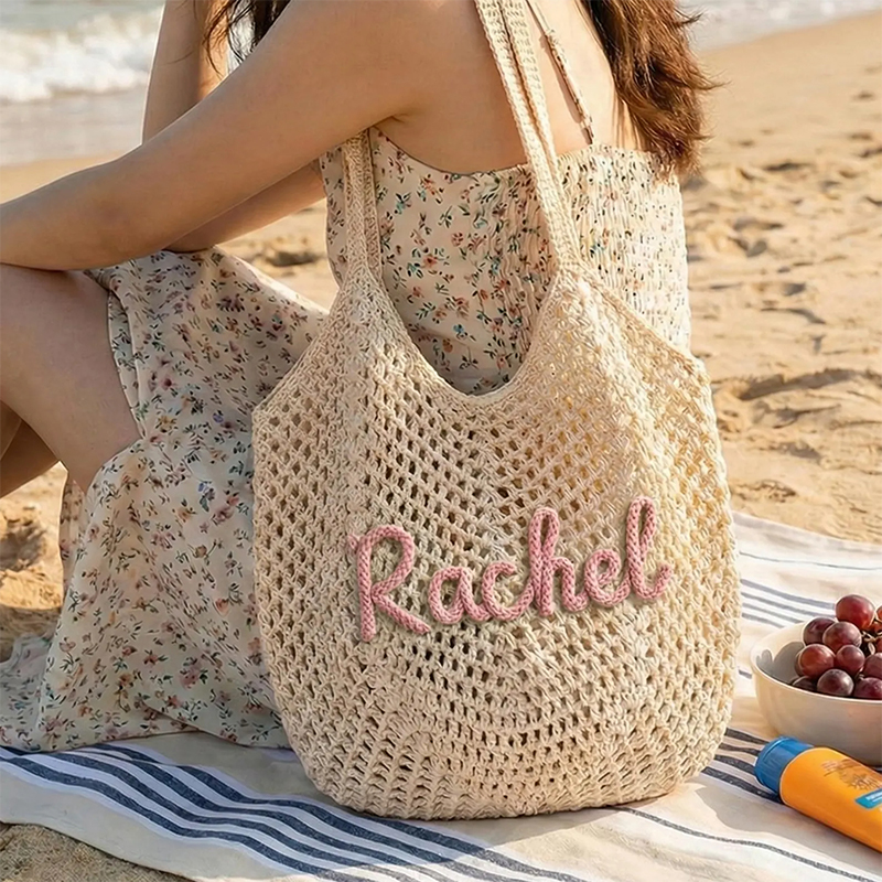 Personalized Beach Tote Bags Bridesmaid Gift Bag Crochet Beach Totes Bachelorette Party Gift Bags Wedding Party Gifts Mother's Day Gift