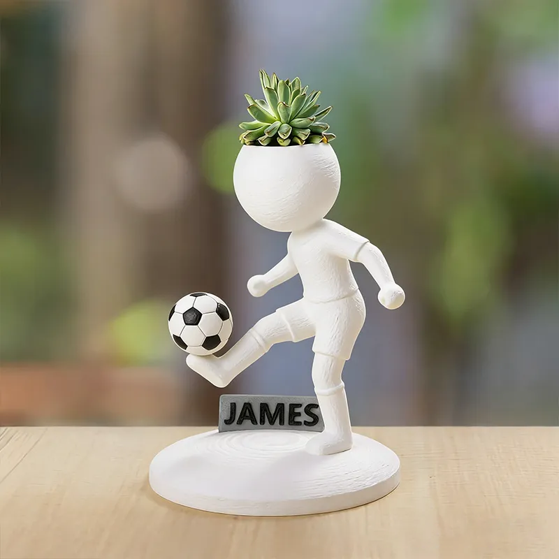 Personalized Soccer Player Planter Figurine with Custom Name Plate