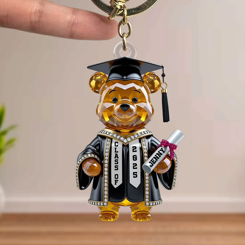 Personalized Cute Graduation Bear Gift Class of 2026 Student Achievement Celebration Keepsake Acrylic Keychain