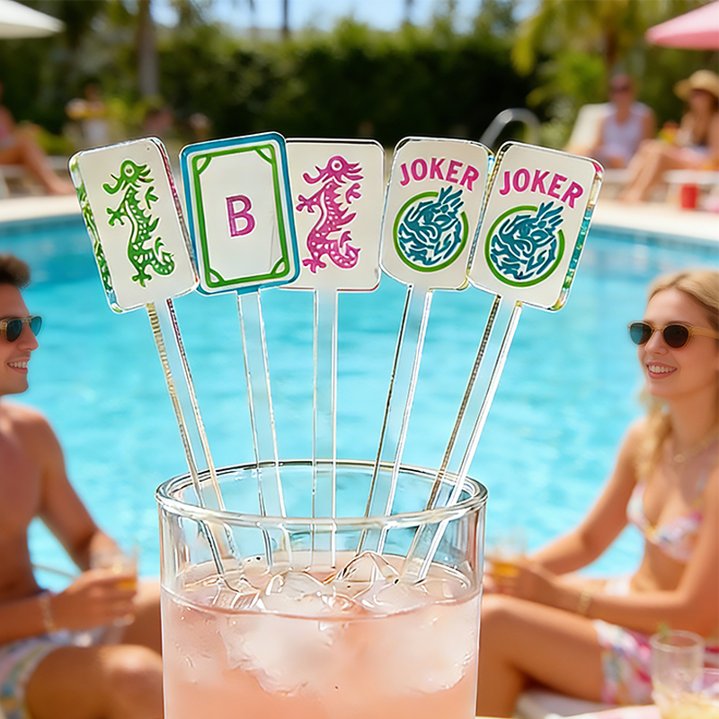 Personalized Mahjong Tile Acrylic Stir Sticks Dragon Joker Mahjong Cocktail Stirrers Hostess Gift