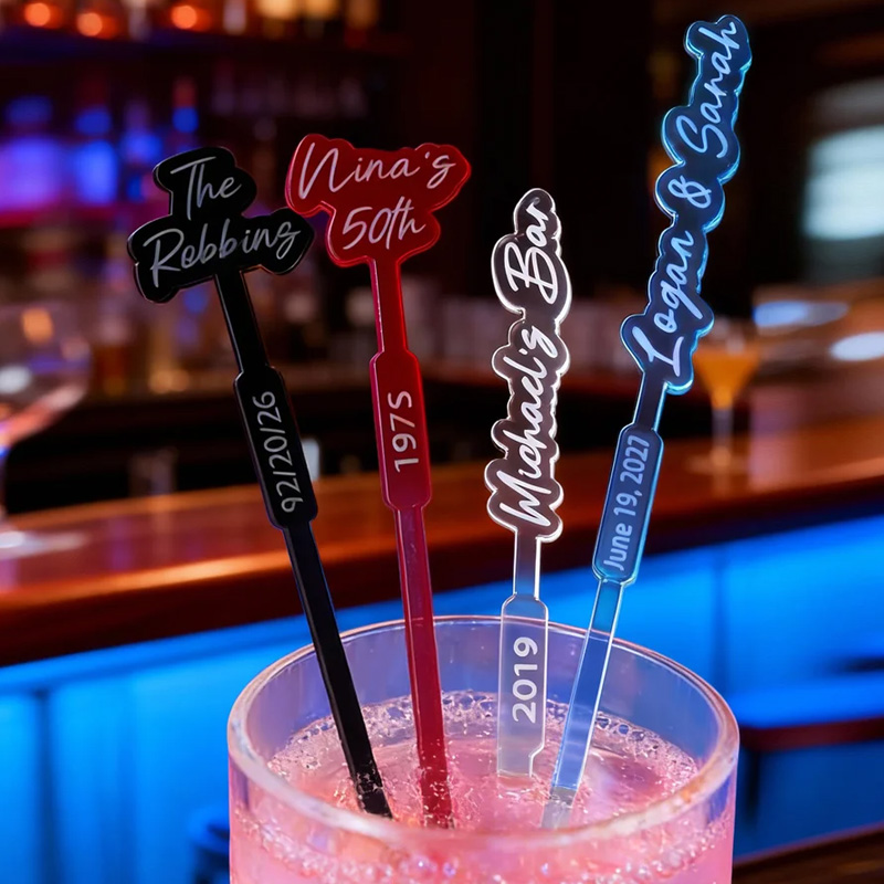 Personalized Multicolor Acrylic Drink Stirrers with Text Set of 10 Bar Decor Wedding Birthday Cocktail Party Gift for Bartenders Newlyweds