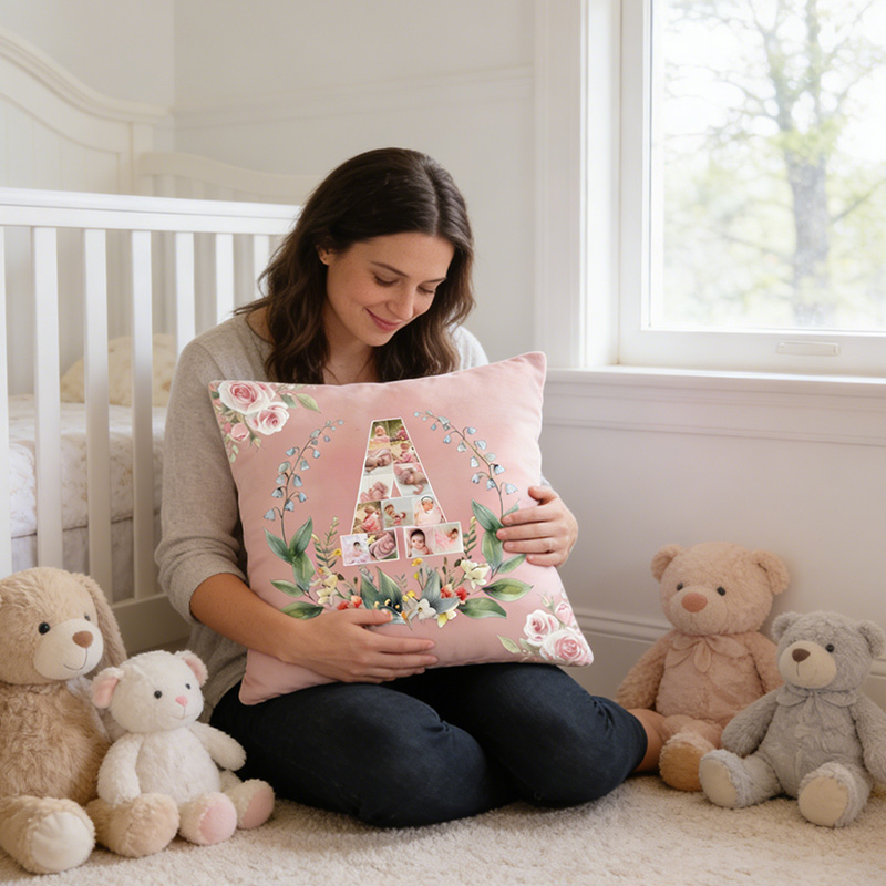 Personalized New Mom Birth Flower Pillow with Baby Photos Happy 1st Mother's Day Throw Pillow Mothers Day Gift For Mom