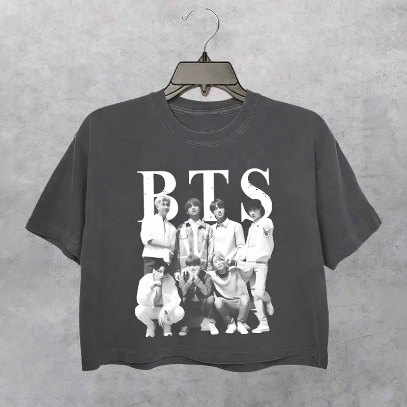 Kpop Vintage Style Graphic Short Sleeve Casual Streetwear Kpop Fan Fashion Trendy Cropped Fans T Shirt