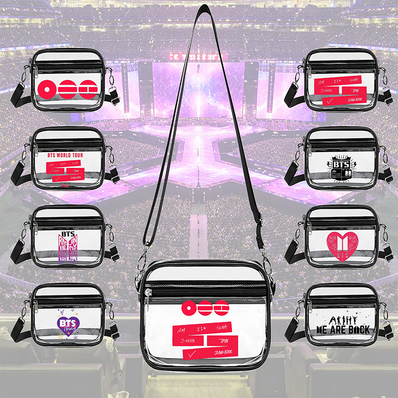 Personalized BTS Clear Crossbody Bag Custom K-Pop Concert Transparent Stadium Bag Bangtan Army Bag for Women Girls Fans Concert Gift