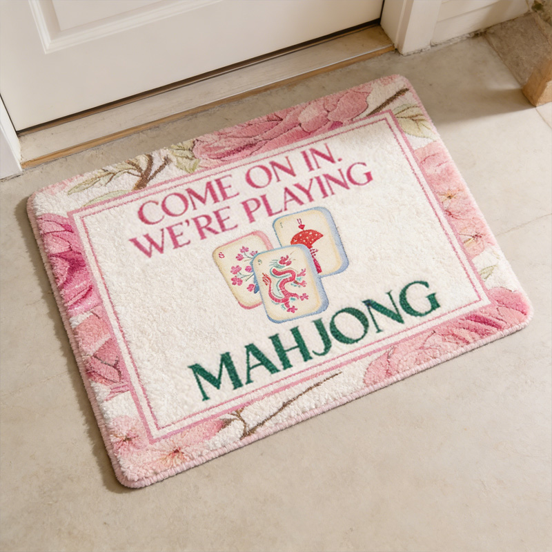 Floral Pattern Welcome Entrance Funny Game Night Invitation Mahjong Decorative Soft Indoor Floor Carpet Rug