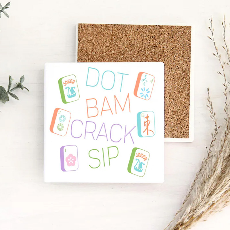 Colorful Funny Quote Text Mahjong Player Gift Decorative Table Protection Drink Holder Set Mahjong Coaster