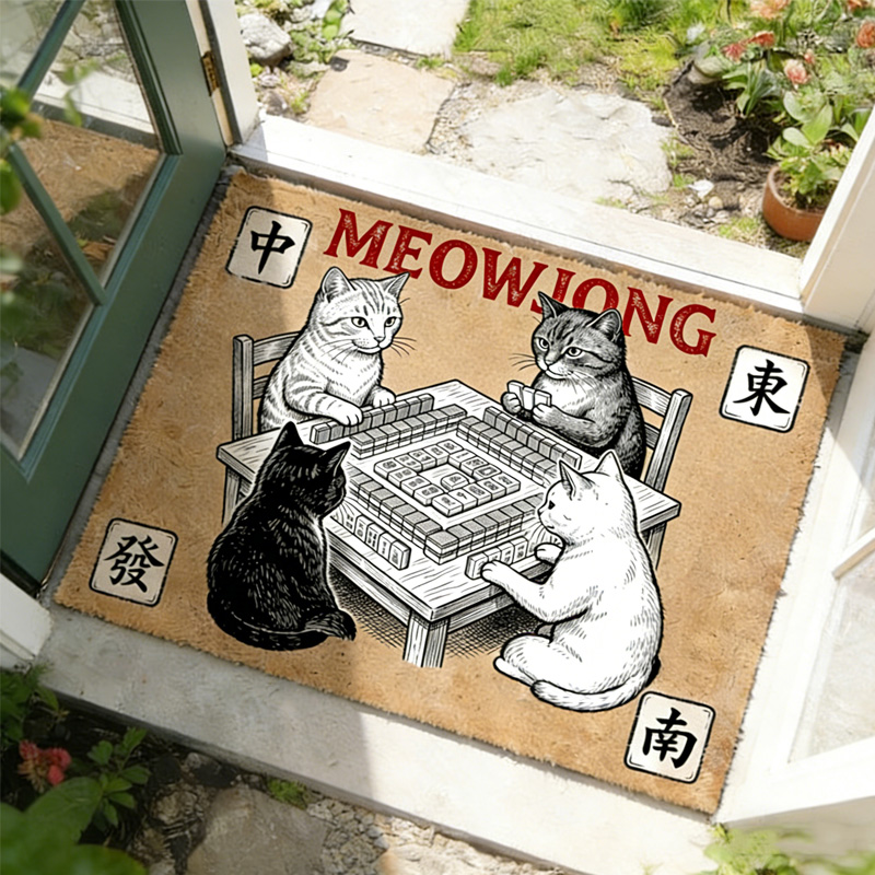 Meowjong Cat Mahjong Doormat Mahj House Decor Mahjong Outdoor Mat Housewarming Gift Mahjong Lover Player Gamer Gift Gift for Cat Lovers