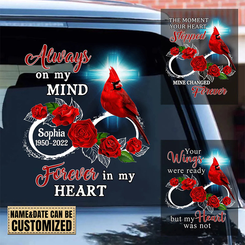 Personalized Family Loss Cardinal Rose Infinite Love Decal Memorial Gift Loss of Loved One Car Decal