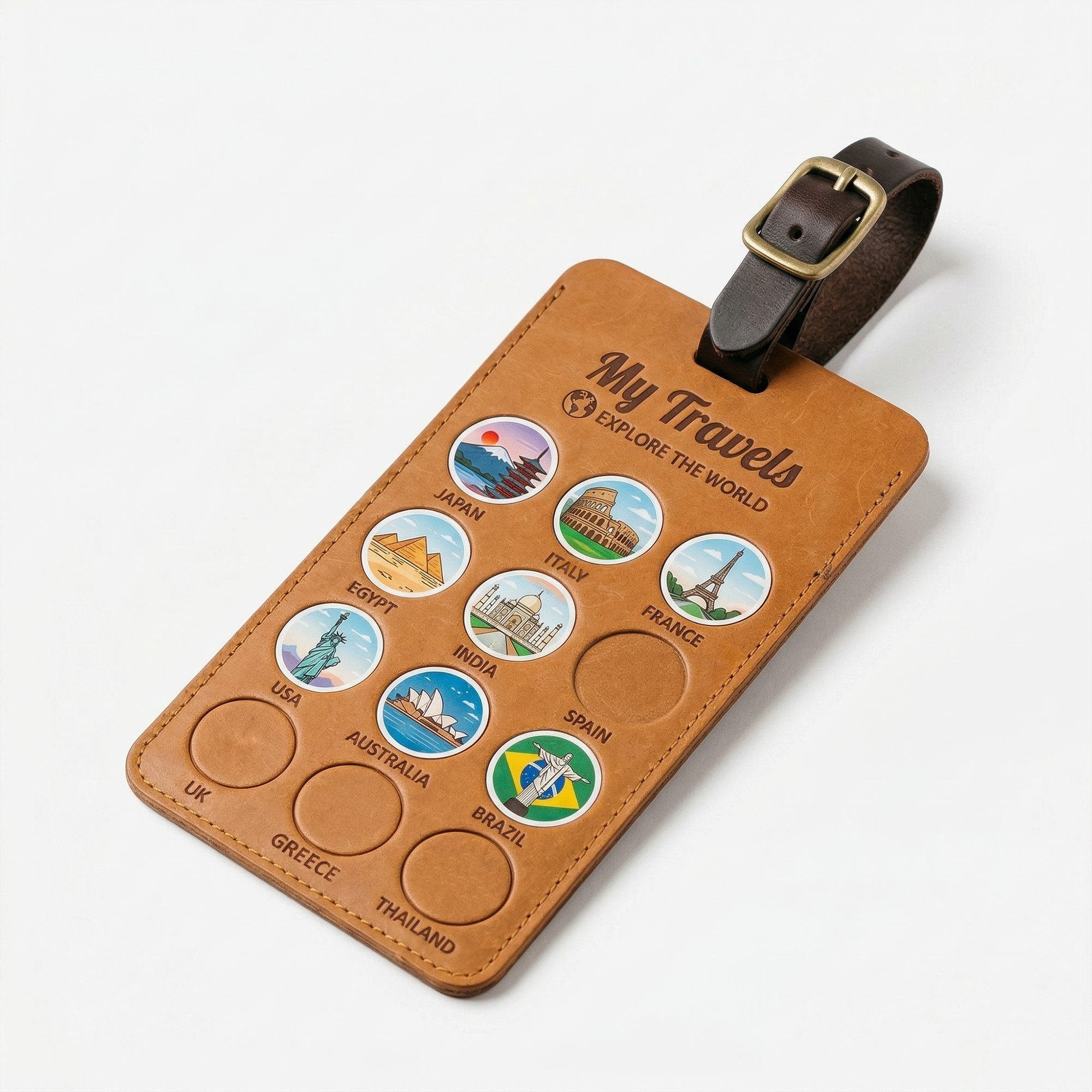 Personalized Travel Luggage Tag with Name DIY Country Sticker Travel Tracker Leather Passport Tag Gift for Travelers Custom Adventure Keepsake
