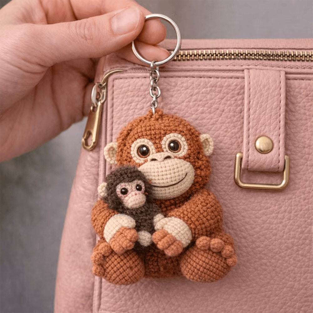 Personalized Punch the Monkey Crochet Keychain Custom Handmade Monkey and Baby Keyring for Animal Lovers and Sentimental Gifts
