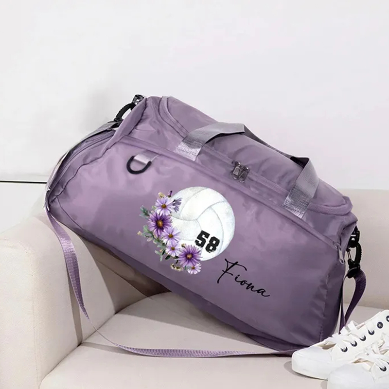 Personalized Volleyball Birth Flower Large Sport Duffle Bag with Shoe Compartment and Shoulder Strap Birthday Team Gift for Women Volleyball Lovers