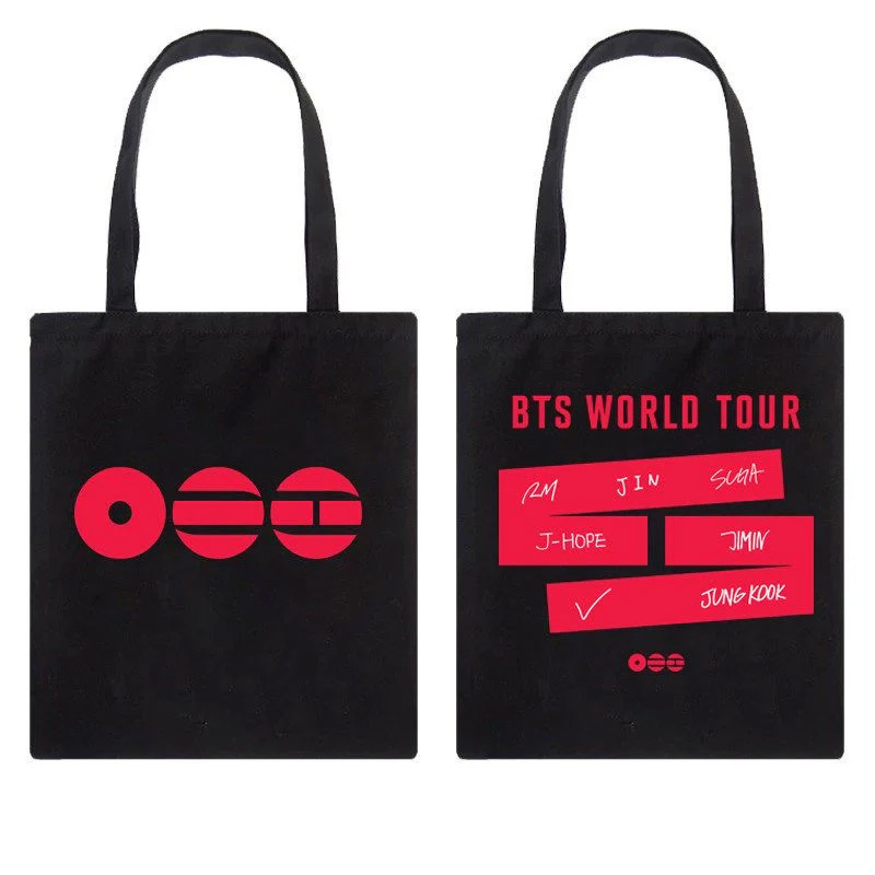 Kpop World Tour Members Names Print Reusable Shopping Concert Souvenir Gift Tote Canvas Grocery Bag