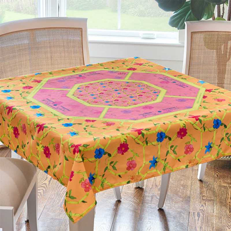 Bagua Blossom Mahjong Tablecloth 55" x 55" Polyester Square Instructional Design for Family Game Night Party Favor Supplies