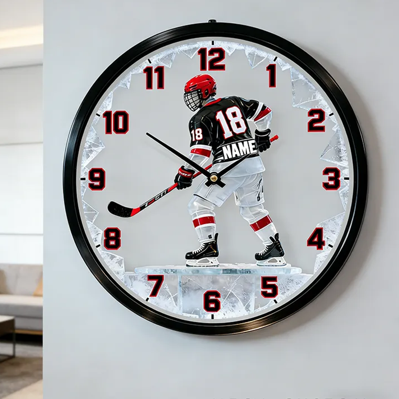 Personalized Ice Hockey Wall Clock with Custom Name and Number