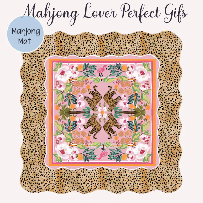 Leopard Print Scalloped Mahjong Mat Soft Surface Not Neoprene Original Art Tiger Mahjong Mat Mat Mahjong Lovers Gifts
