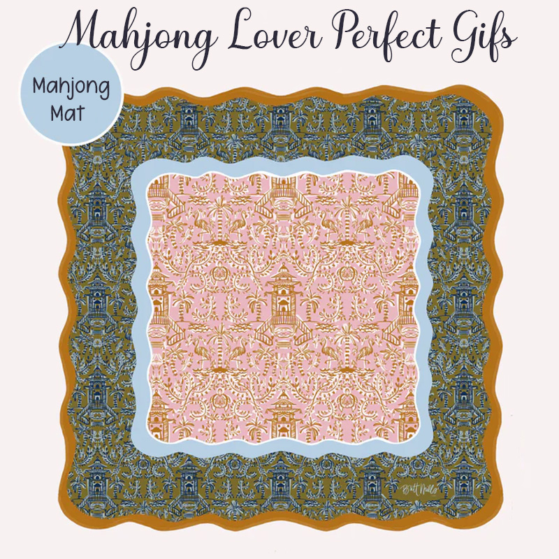 Blue and White Porcelain Architecture Scalloped Mahjong Mat Soft Surface Not Neoprene Original Art Tiger Mahjong Mat Mat Mahjong Lovers Gifts