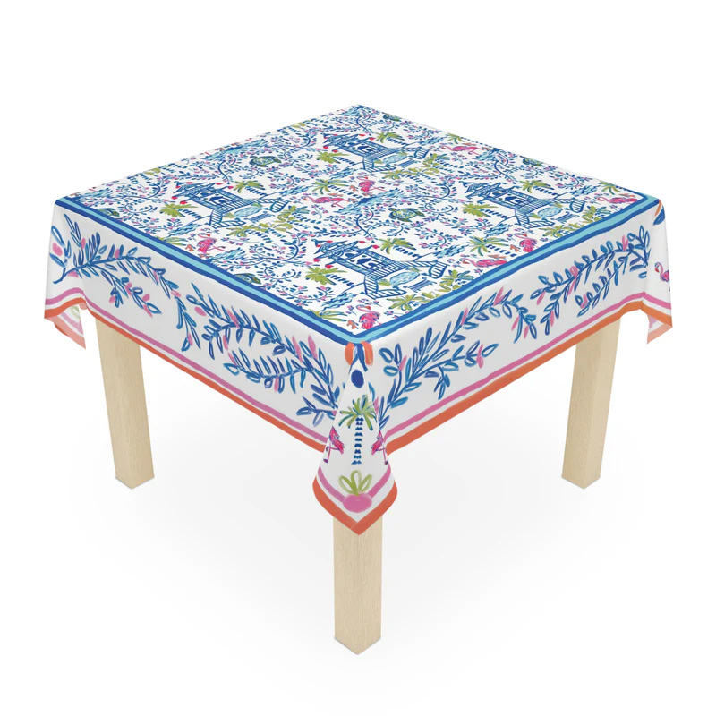 Colorful Chinoiserie Square Tablecloth 55" x 55" Polyester Square Instructional Design for Family Game Night Party Favor Supplies