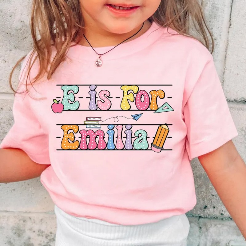 Personalized Alphabet Kids Shirt Custom Name Shirt for Kids Cute Kindergarten Shirt First Day of School Shirt