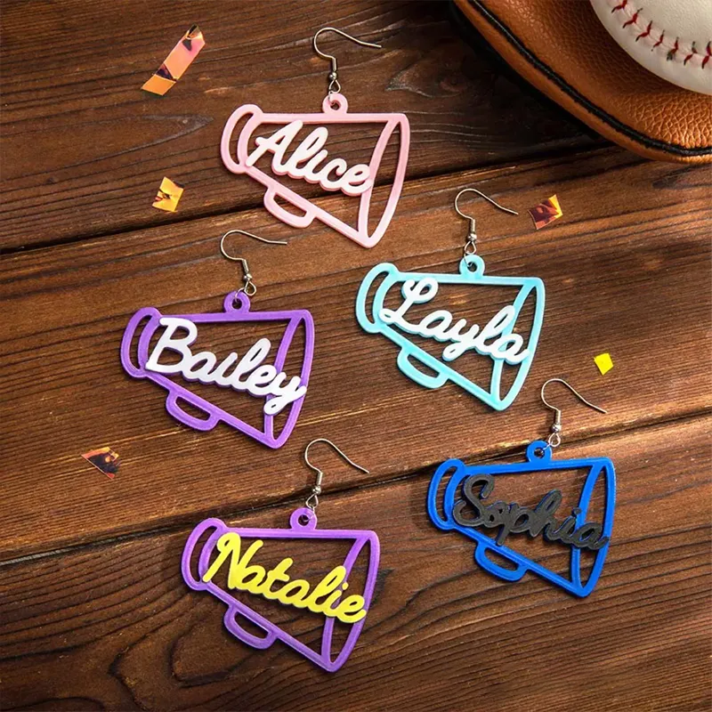 Personalized Megaphone Earrings with Custom Name for Cheer Enthusiasts