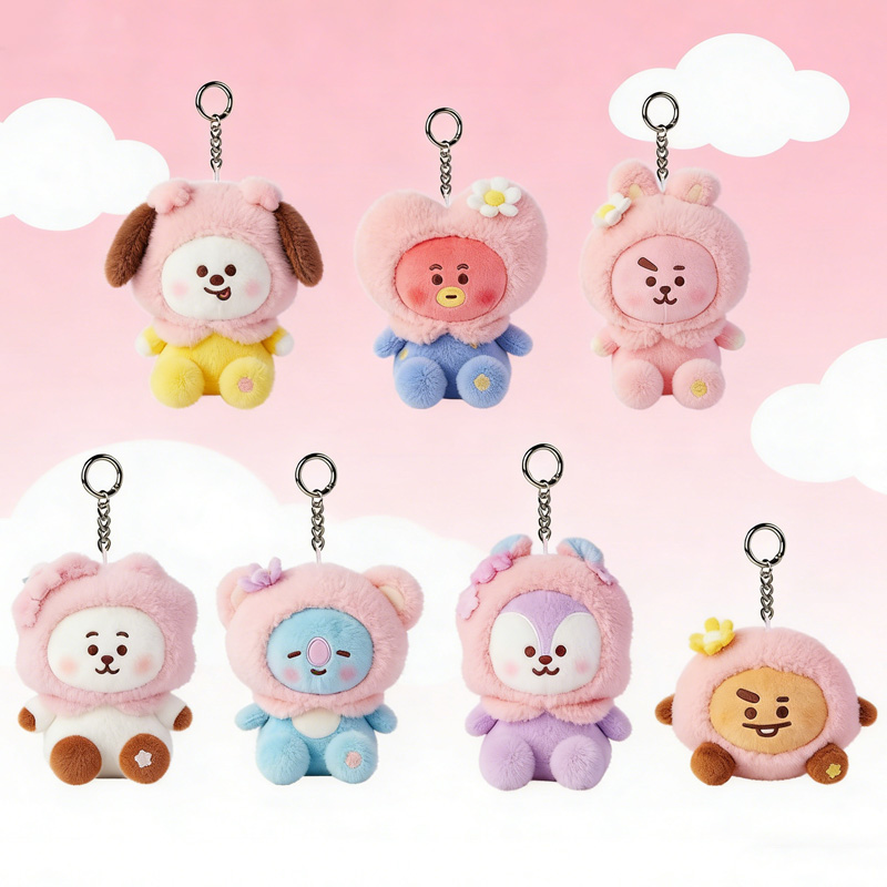 Cartoon Characters Cute Soft Stuffed Animal Pastel Color Adorable Collection Bag Charm K-Pop Plush Keychain