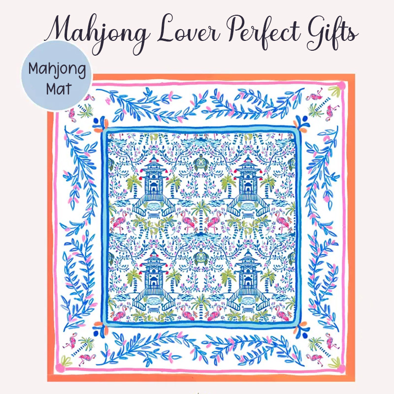 Chinoiserie Mahjong Game Mat Pagoda Mahjong Design Waterproof Non Slip Elegant Table Protector Gift Mahjong Mat Mahjong Lovers Gifts