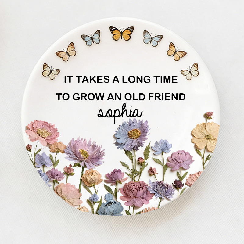 Personalized Bestie Ring Dish Birth Flower Ring Dish for Her Best Friend Gift