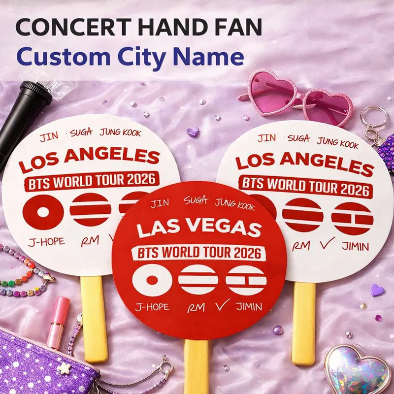 Personalized K-pop Inspired World Tour 2026 Custom City Name Concert Souvenir Round Handheld Decorative Fan