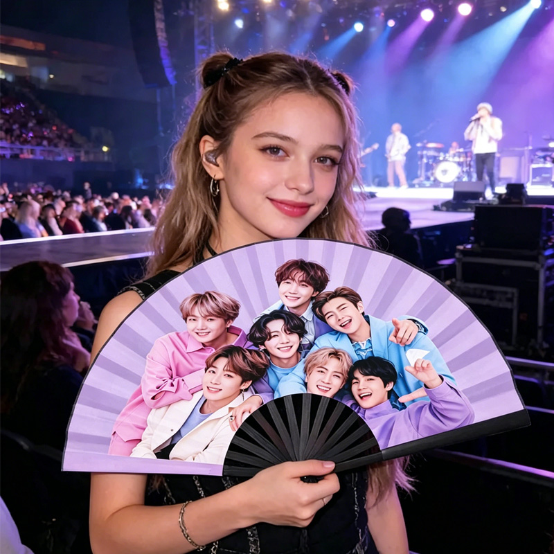 Kpop Inspired Seven Members Group Photo Purple Gradient Concert Souvenir Handheld Folding Fan