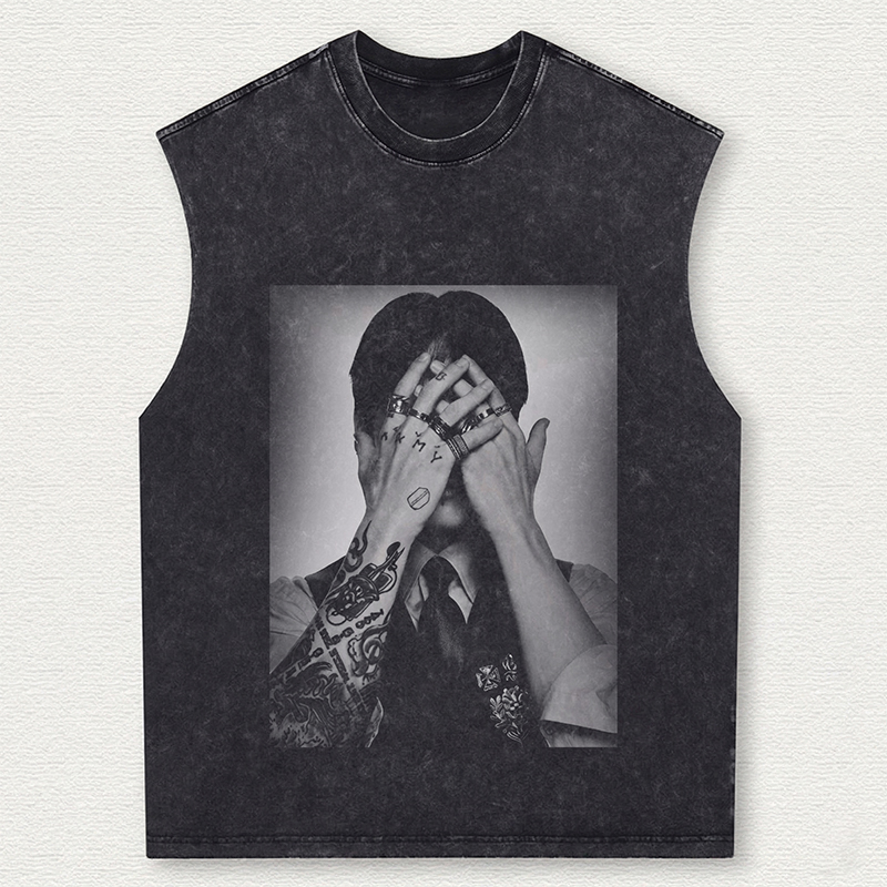 Personalized Jungkook Tattoo Portrait Vintage Wash Tank Top Kpop ARMY Gift