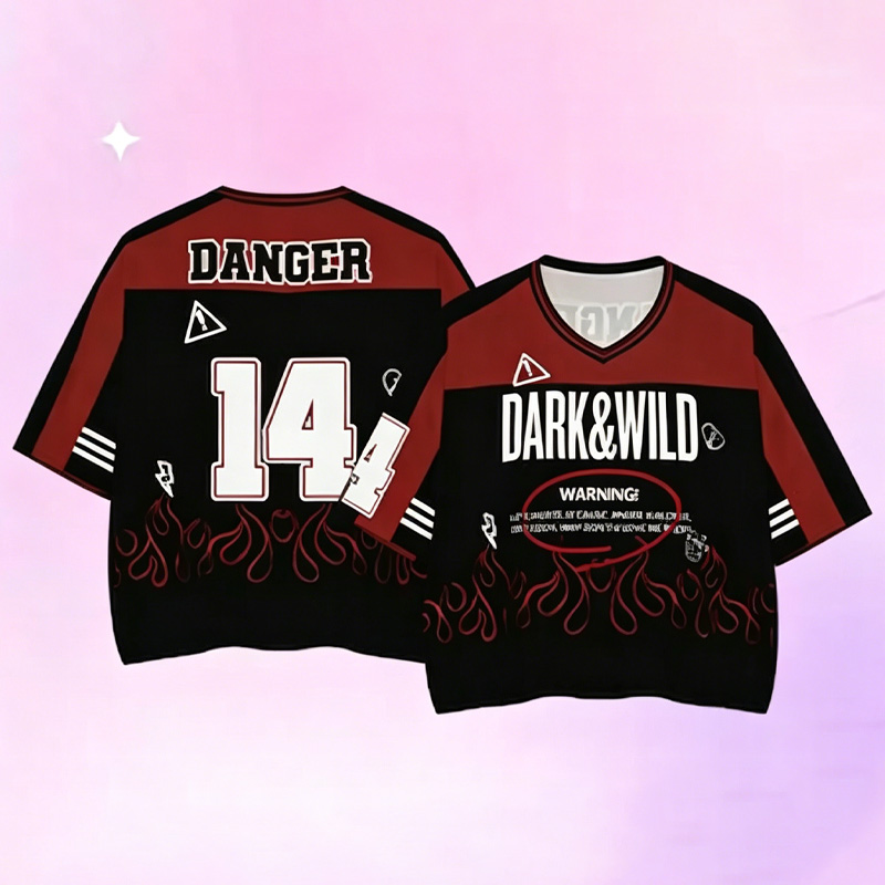 Personalized BTS Kpop Inspired Black Red Flame Pattern Concert Short Jersey Shirt