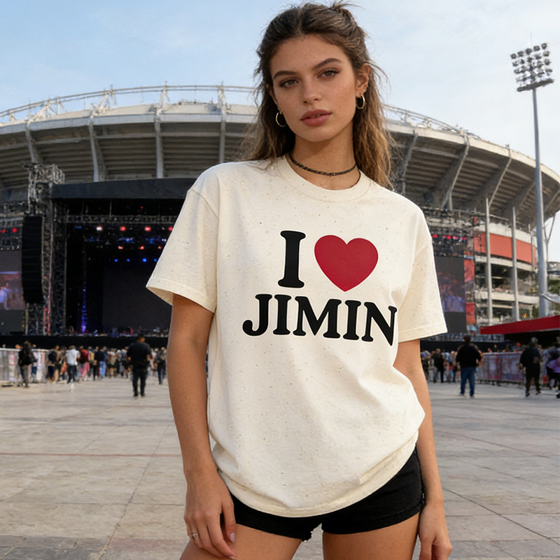 Personalized I Love Custom Name Print T-Shirt K-Pop Inspired Casual Tee for Concert Fans