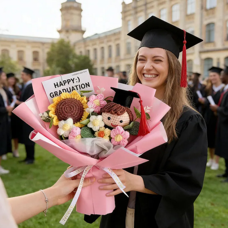 Handmade Crochet Flower Plush Doll Gift Unique Keepsake for Celebration Congratulations Event Graduation Bouquet Class Gifts for Him Her